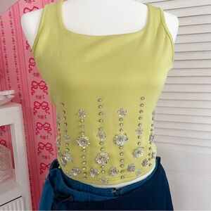 Embellished Lime Green Tank Top
